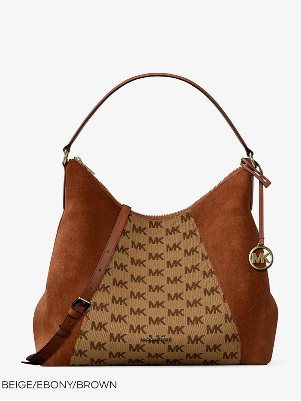 Michael Kors Sienna Large Logo Jacquard and Suede Convertible Shoulder Bag
